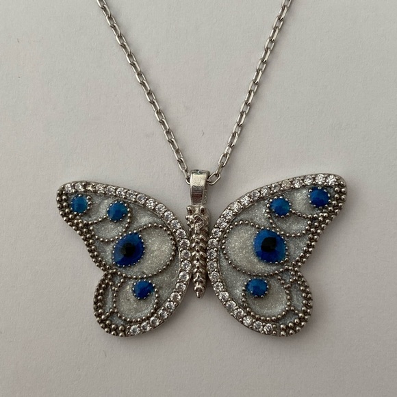 🦋 925 Silver butterfly blue evil eye cz necklace - Picture 4 of 4